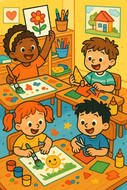 Kinder beim kreativen Basteln und Malen - Spaßige Lernaktivitäten für Kinder