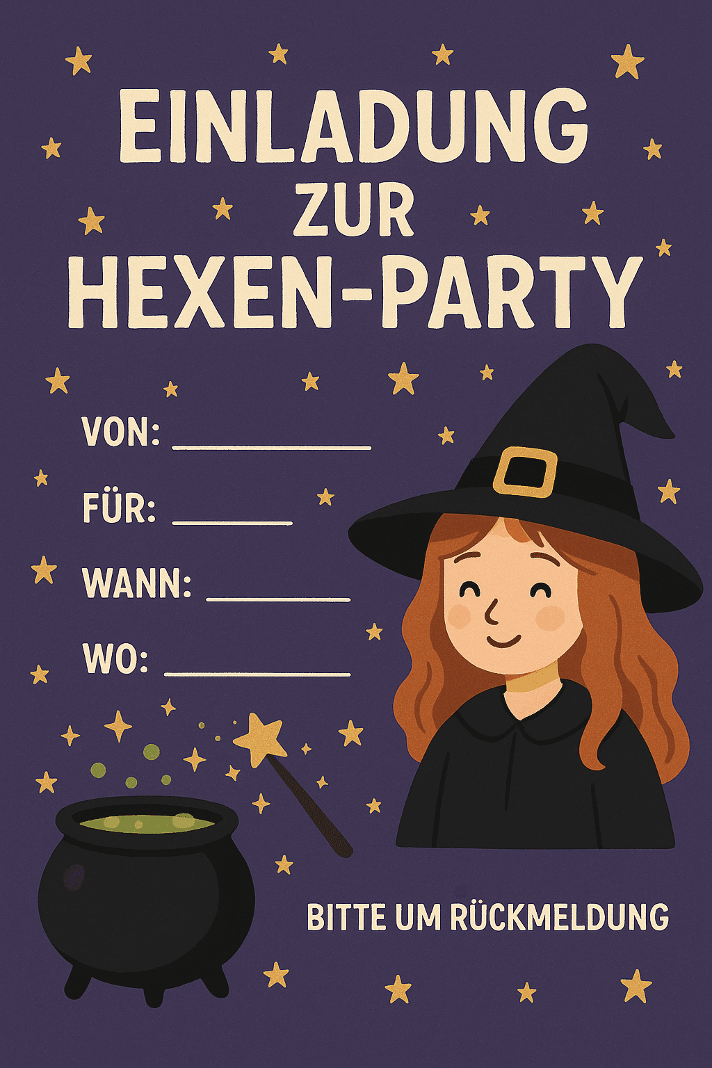 Einladungskarte für Hexen- und Zauberer-Schule - Kindergeburtstag Einladung zum Ausdrucken und Ausfüllen für Kinder 6-10 Jahre