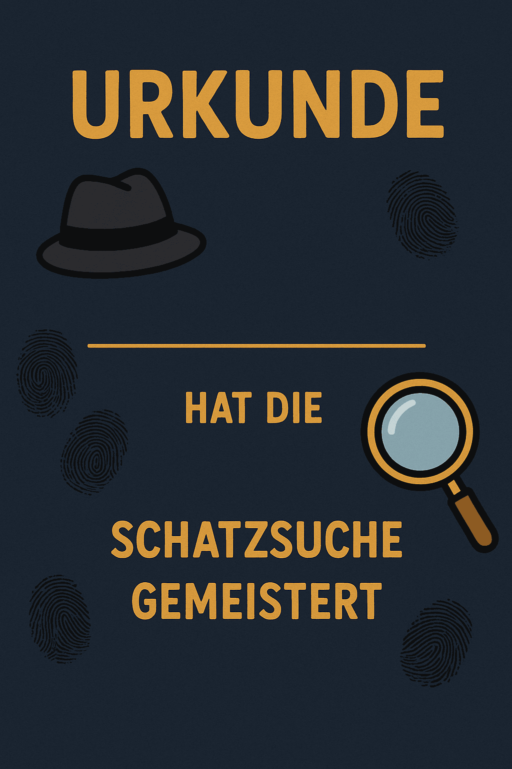 Urkunde für Detektiv-Party - Das Geheimnis lösen - Schatzsuche Teilnahme-Urkunde zum Ausdrucken für Kinder 7-11 Jahre