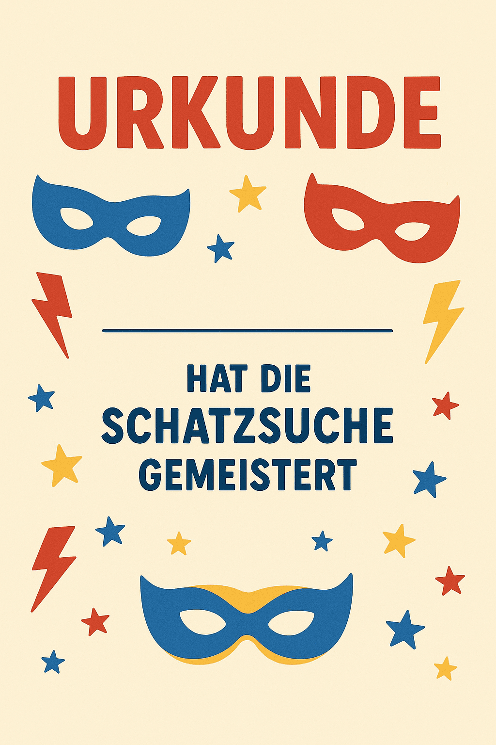 Urkunde für Superhelden-Akademie - Training der Helden - Schatzsuche Teilnahme-Urkunde zum Ausdrucken für Kinder 5-9 Jahre