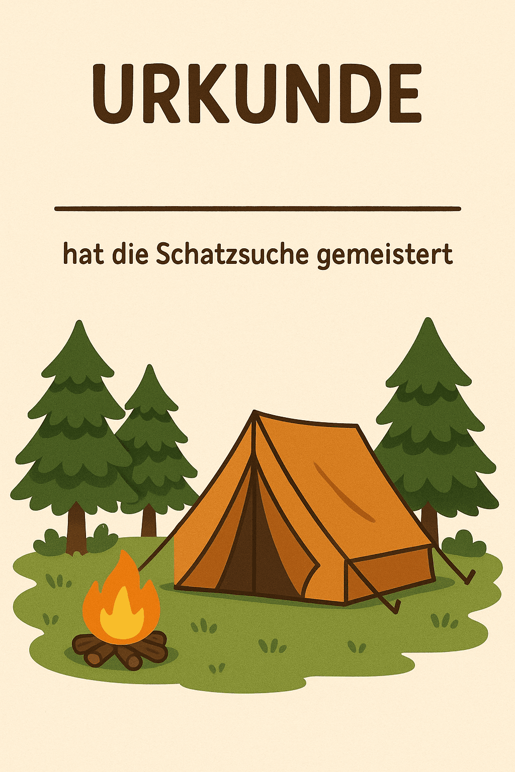 Urkunde für Camping-Abenteuer im Garten - Schatzsuche Teilnahme-Urkunde zum Ausdrucken für Kinder 7-11 Jahre