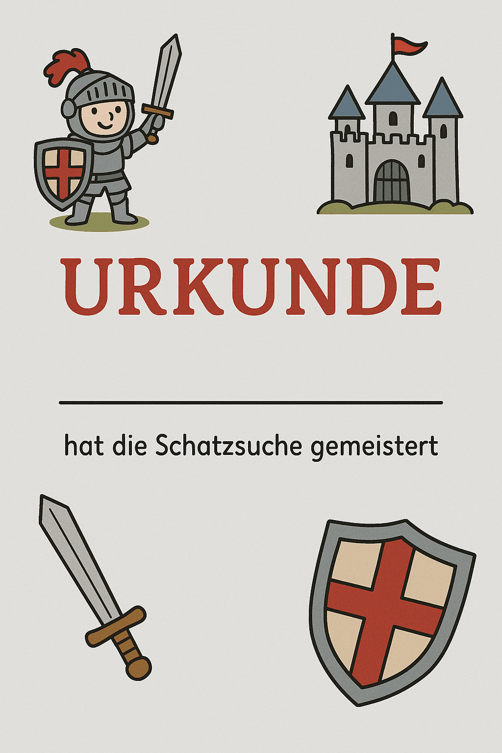 Urkunde für Ritter und Burgen im Mittelalter - Schatzsuche Teilnahme-Urkunde zum Ausdrucken für Kinder 5-9 Jahre