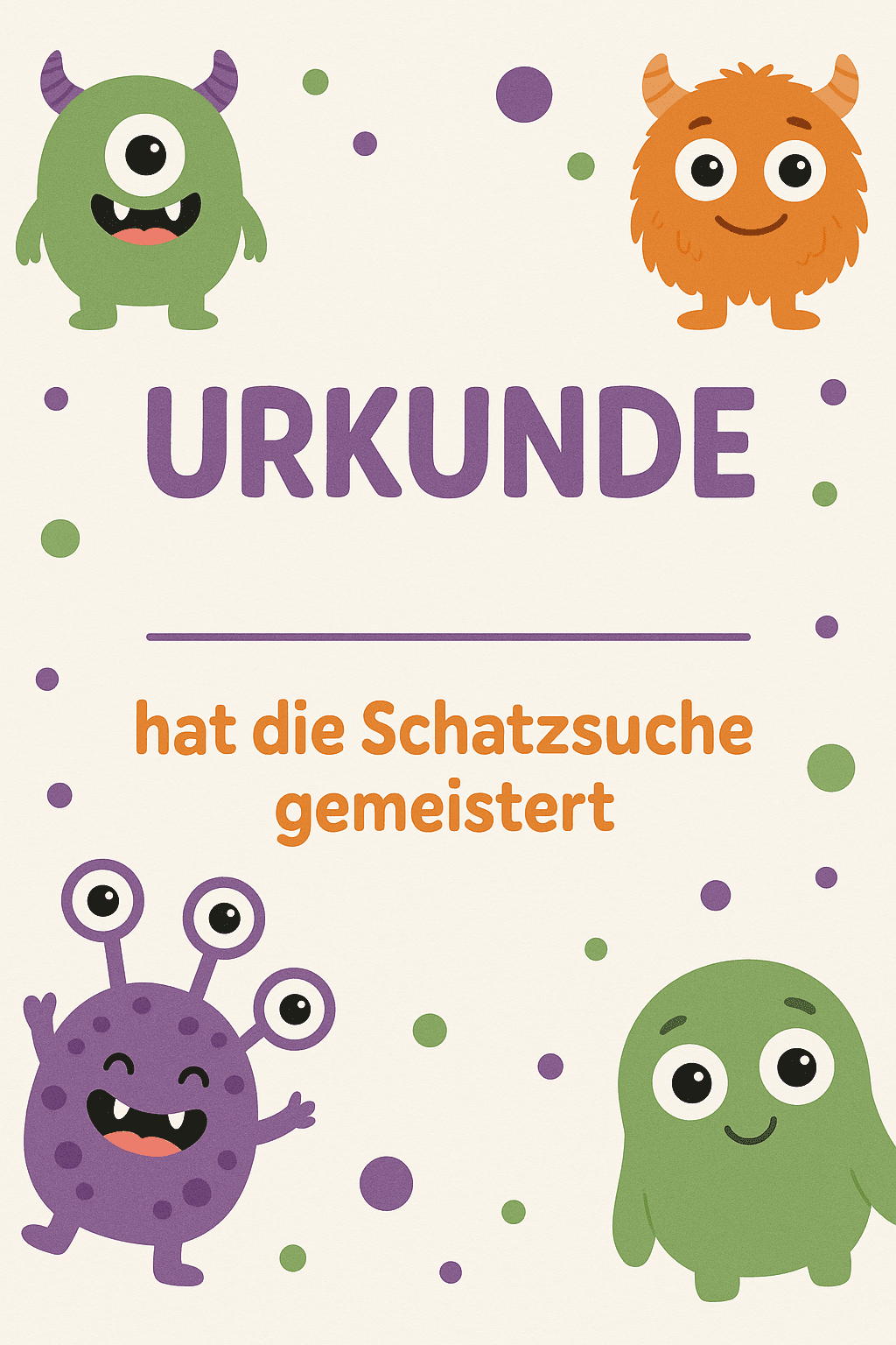 Urkunde für Monster-Party - Lustig, nicht gruselig! - Schatzsuche Teilnahme-Urkunde zum Ausdrucken für Kinder 4-8 Jahre
