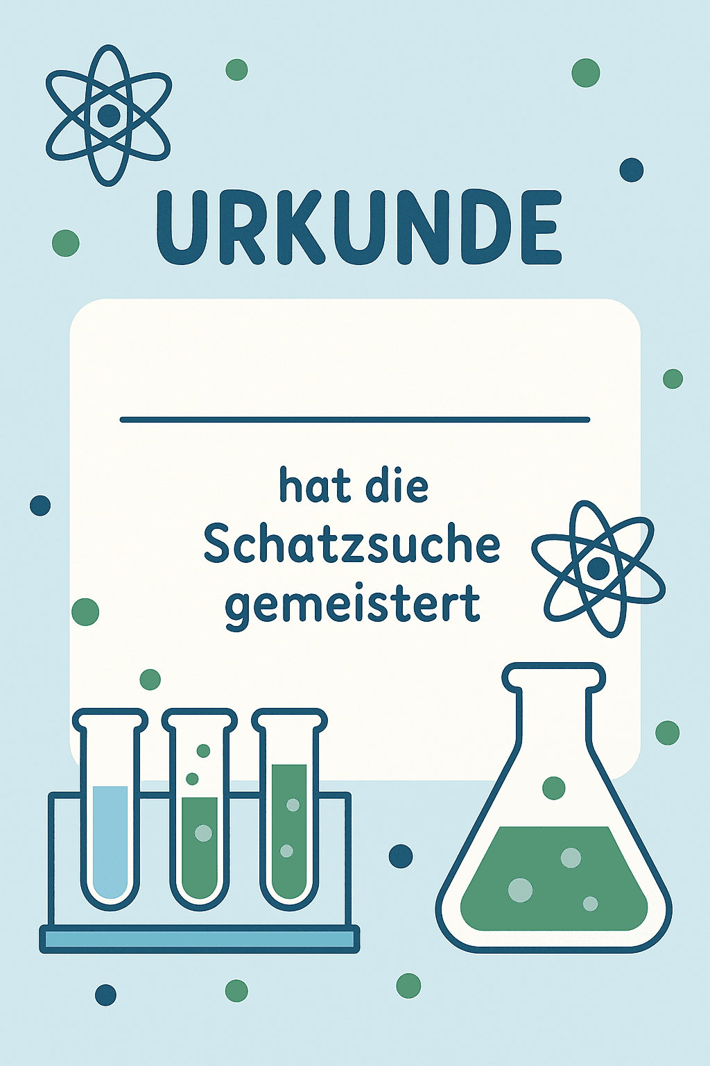 Urkunde für Wissenschaftler-Labor - Experimente für Kids - Schatzsuche Teilnahme-Urkunde zum Ausdrucken für Kinder 6-11 Jahre