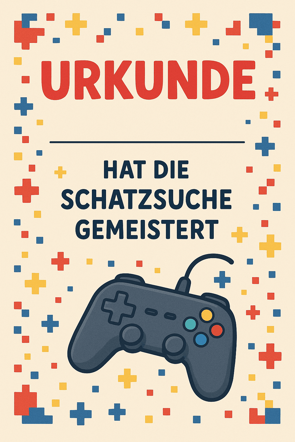 Urkunde für Nintendo Gaming-Party - Videospiel-Turnier - Schatzsuche Teilnahme-Urkunde zum Ausdrucken für Kinder 7-12 Jahre