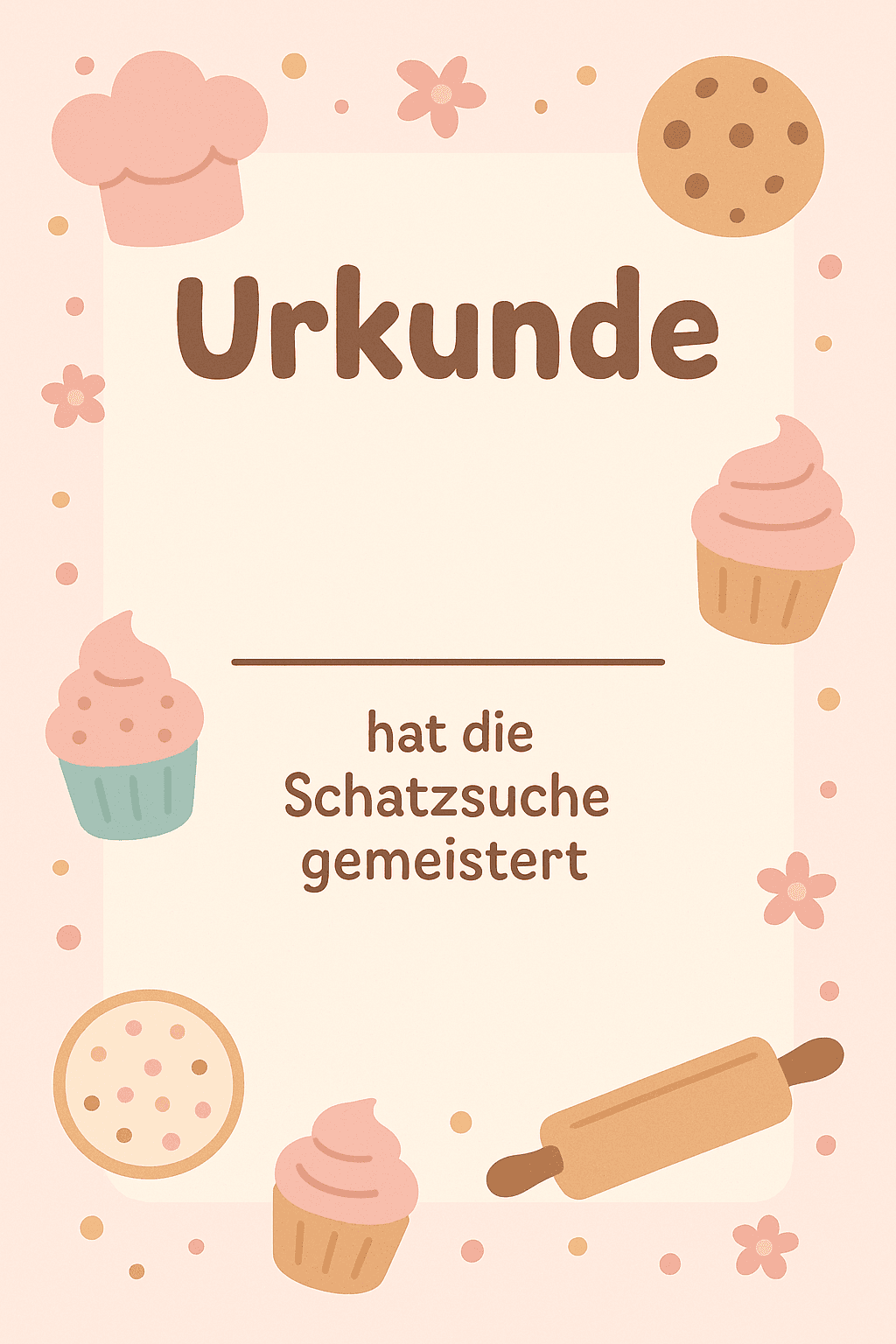 Urkunde für Back-Party - Gemeinsam backen und naschen - Schatzsuche Teilnahme-Urkunde zum Ausdrucken für Kinder 5-11 Jahre