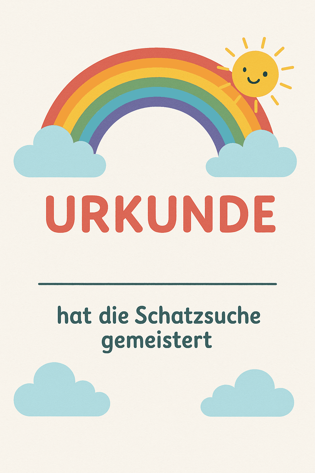Urkunde für Regenbogen-Party - Bunt und farbenfroh - Schatzsuche Teilnahme-Urkunde zum Ausdrucken für Kinder 3-7 Jahre