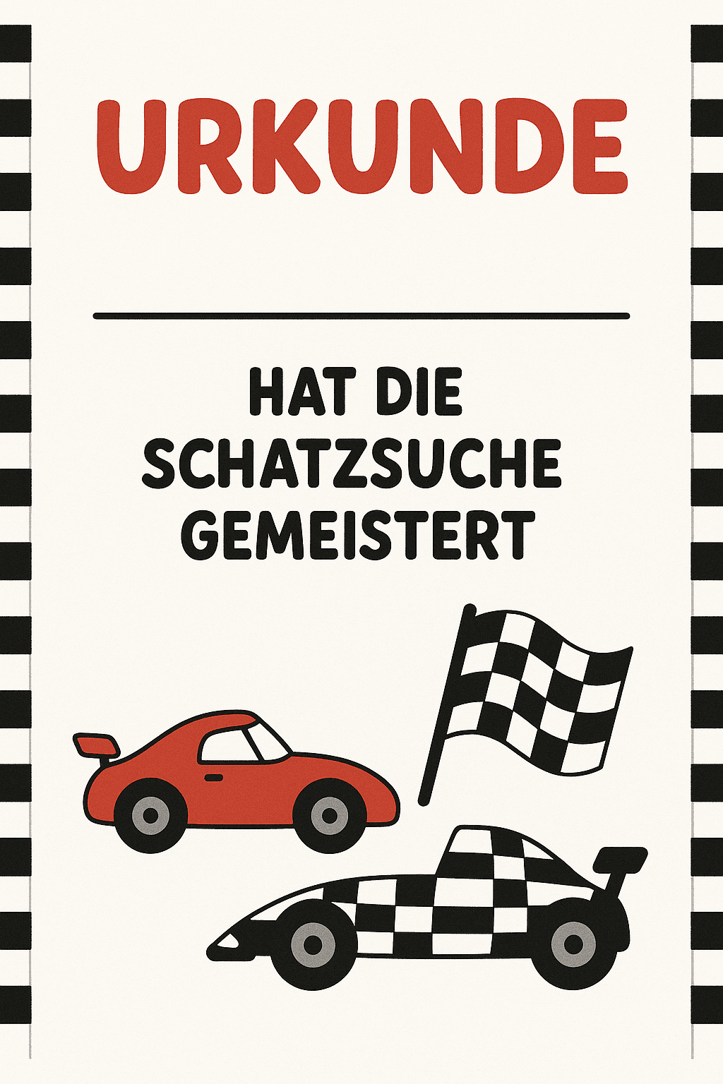 Urkunde für Auto-Rennen - Vollgas voraus! - Schatzsuche Teilnahme-Urkunde zum Ausdrucken für Kinder 4-9 Jahre