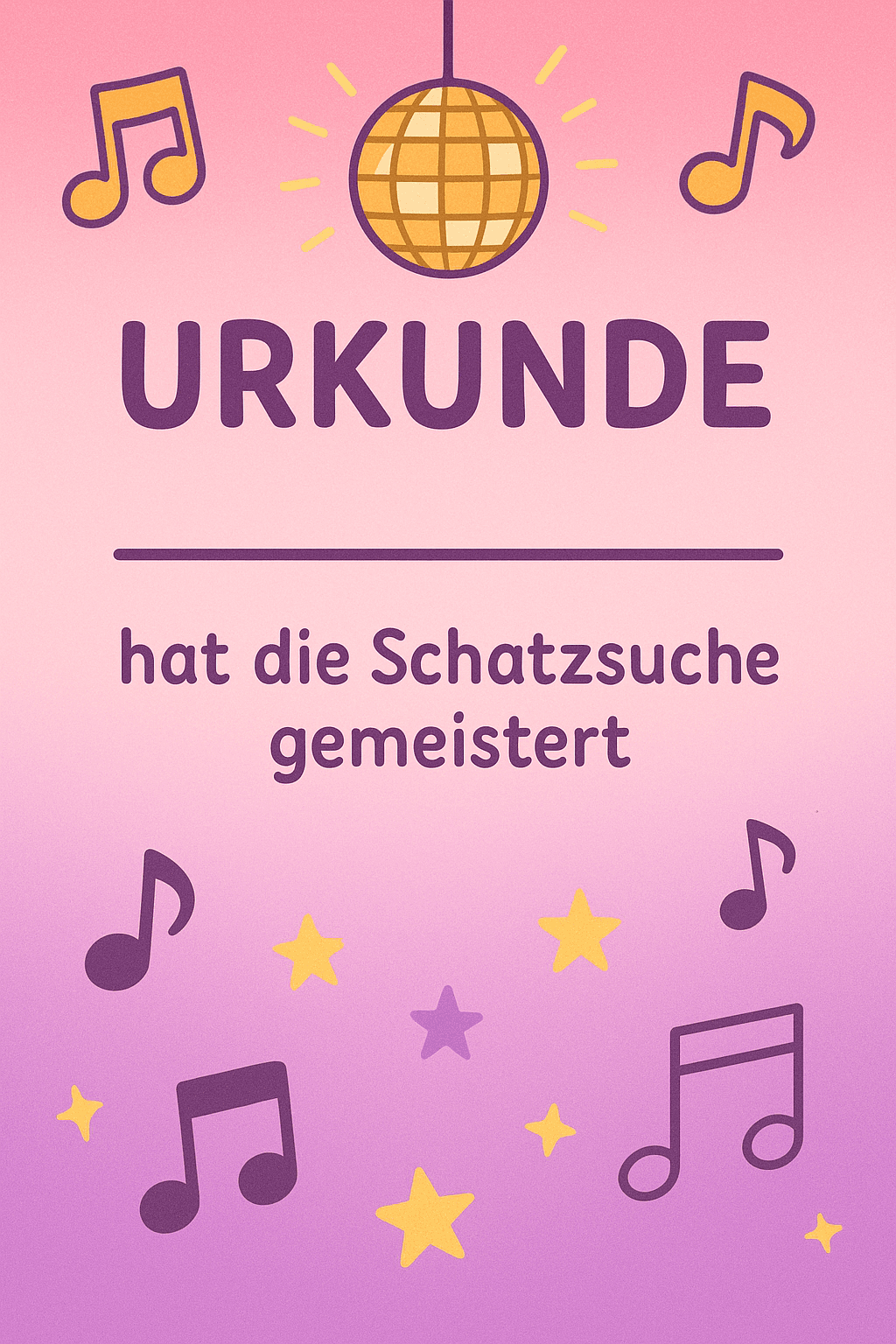 Urkunde für Tanz-Party - Let's Dance! - Schatzsuche Teilnahme-Urkunde zum Ausdrucken für Kinder 6-12 Jahre