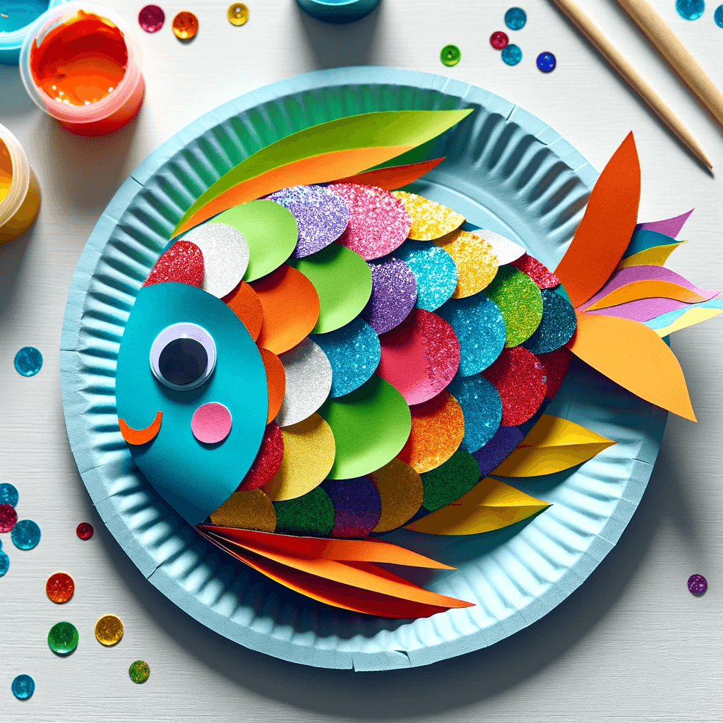 Bunter Regenbogen-Fisch - Einen farbenfrohen Fisch aus Papptellern basteln.