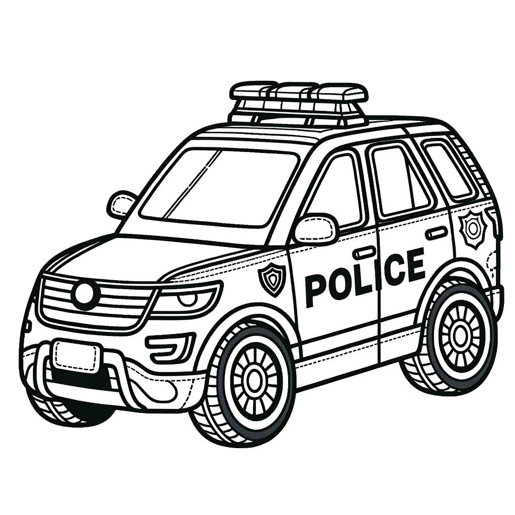 Ausmalbild - Polizeiauto - Polizeiauto, Räder, Türen