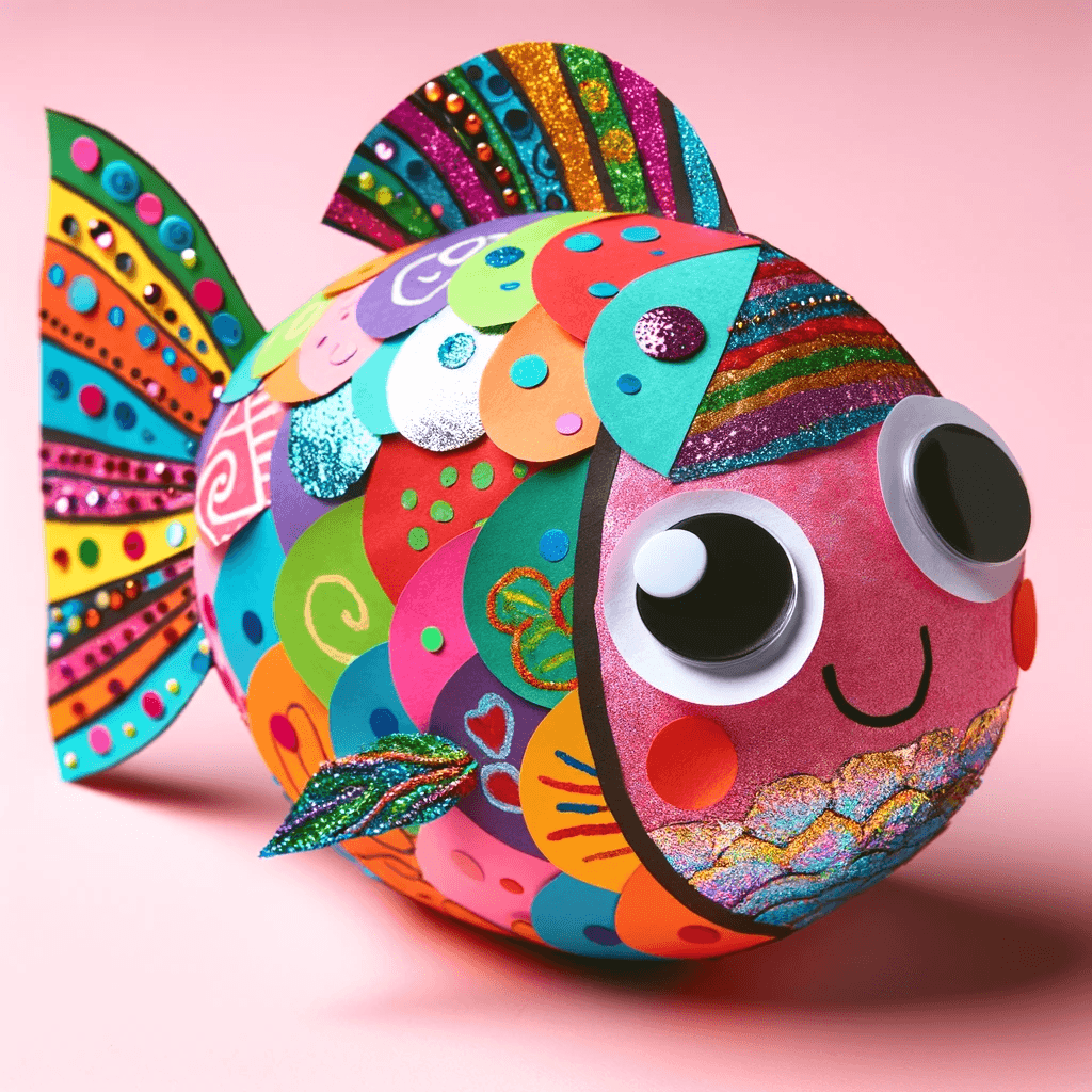 Farbenfroher Regenbogenfisch - Ein bunter Papierfisch mit schimmernden Schuppen.