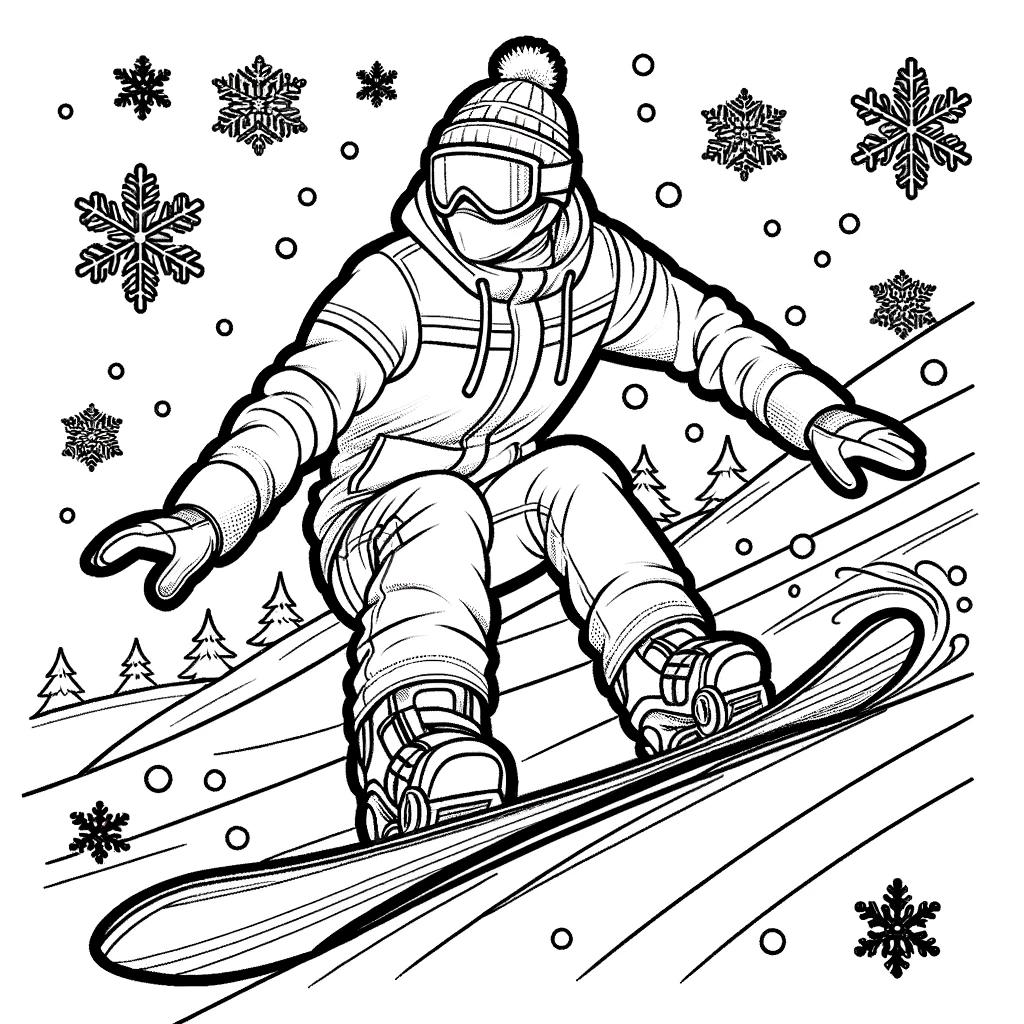 Ausmalbild - Snowboarder-Abenteuer - Snowboarder, Schnee, Winter, Sport