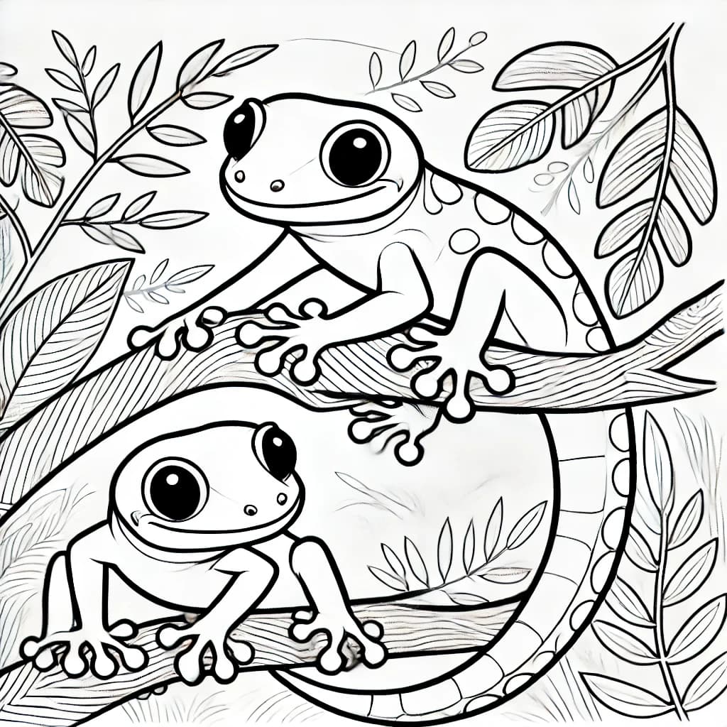 Ausmalbild - Zwei Madagaskar-Taggeckos - Gecko, Madagaskar, Reptilien, Natur