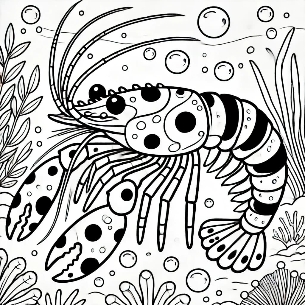 Ausmalbild - Harlekin-Garnele im Meer - Garnele, Unterwasserwelt, Meerestiere, Harlekin-Garnele