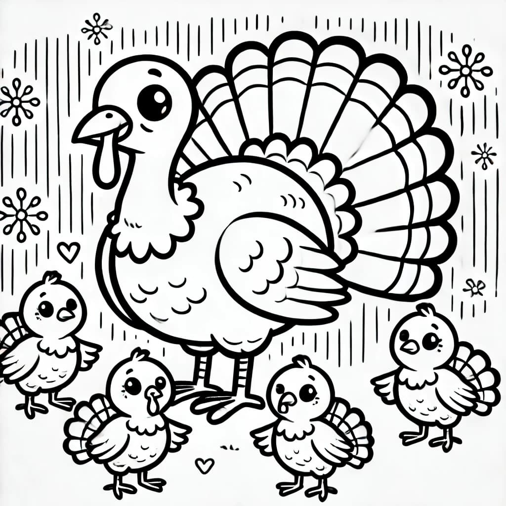 Ausmalbild - Familie Truthahn - Truthahn, Tiere, Familie, Bauernhof
