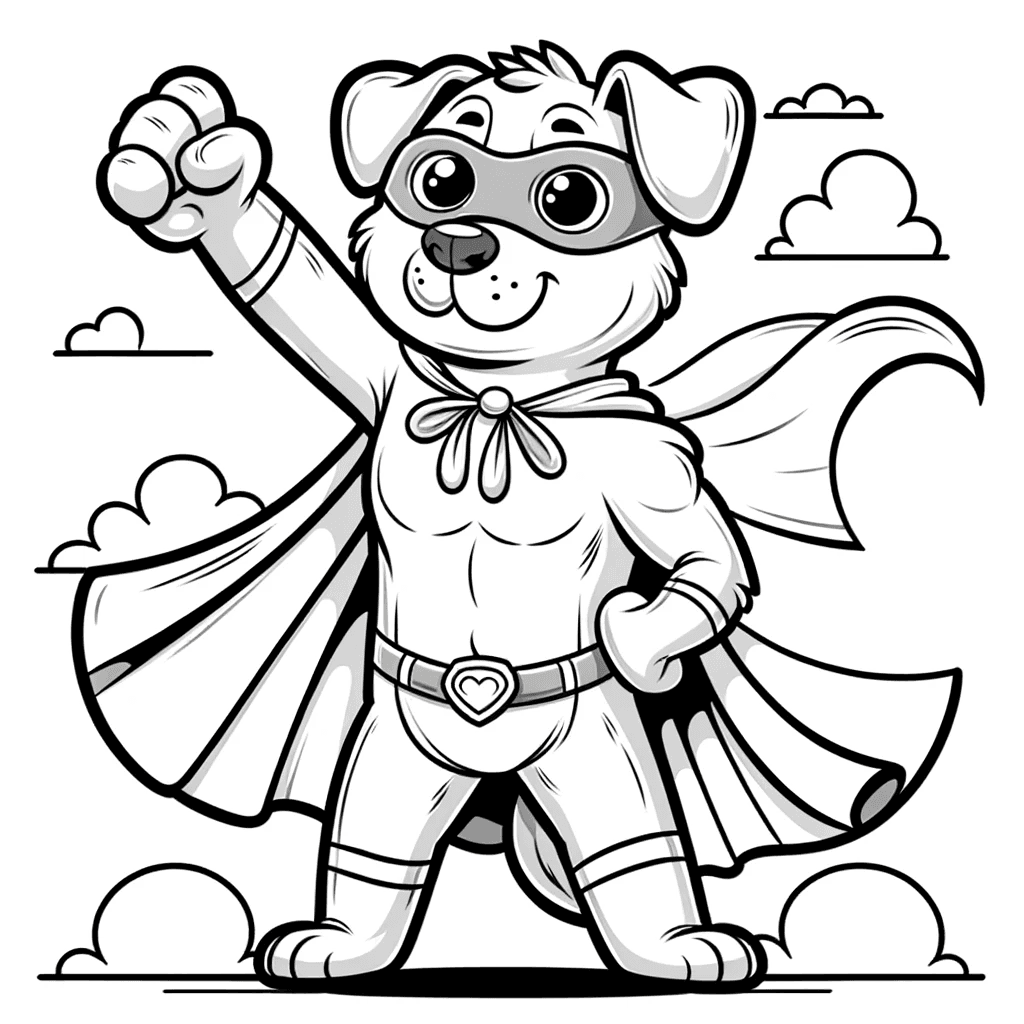 Ausmalbild - Der Superhelden-Hund - Superheld, Hund, Cape, Maske