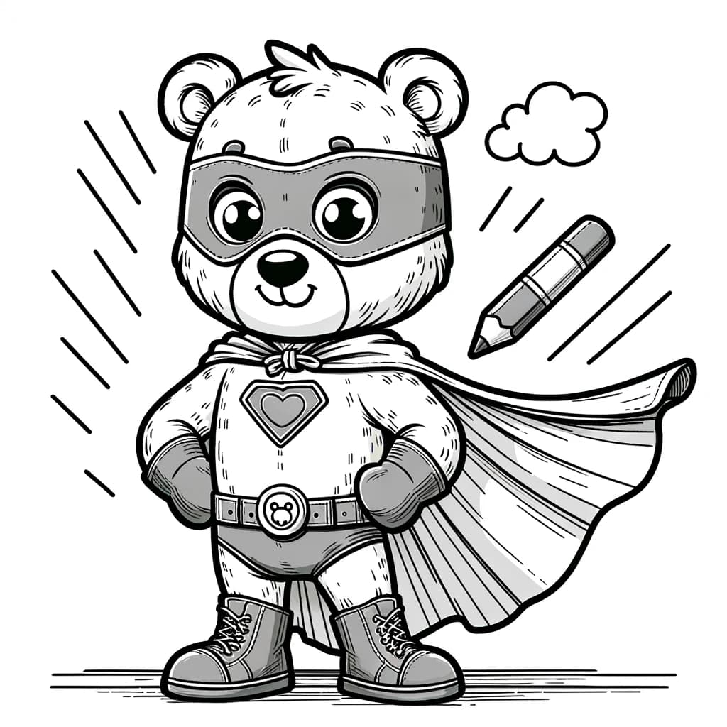 Ausmalbild - Superhelden-Bär - Superheld, Bär, Umhang, Maske