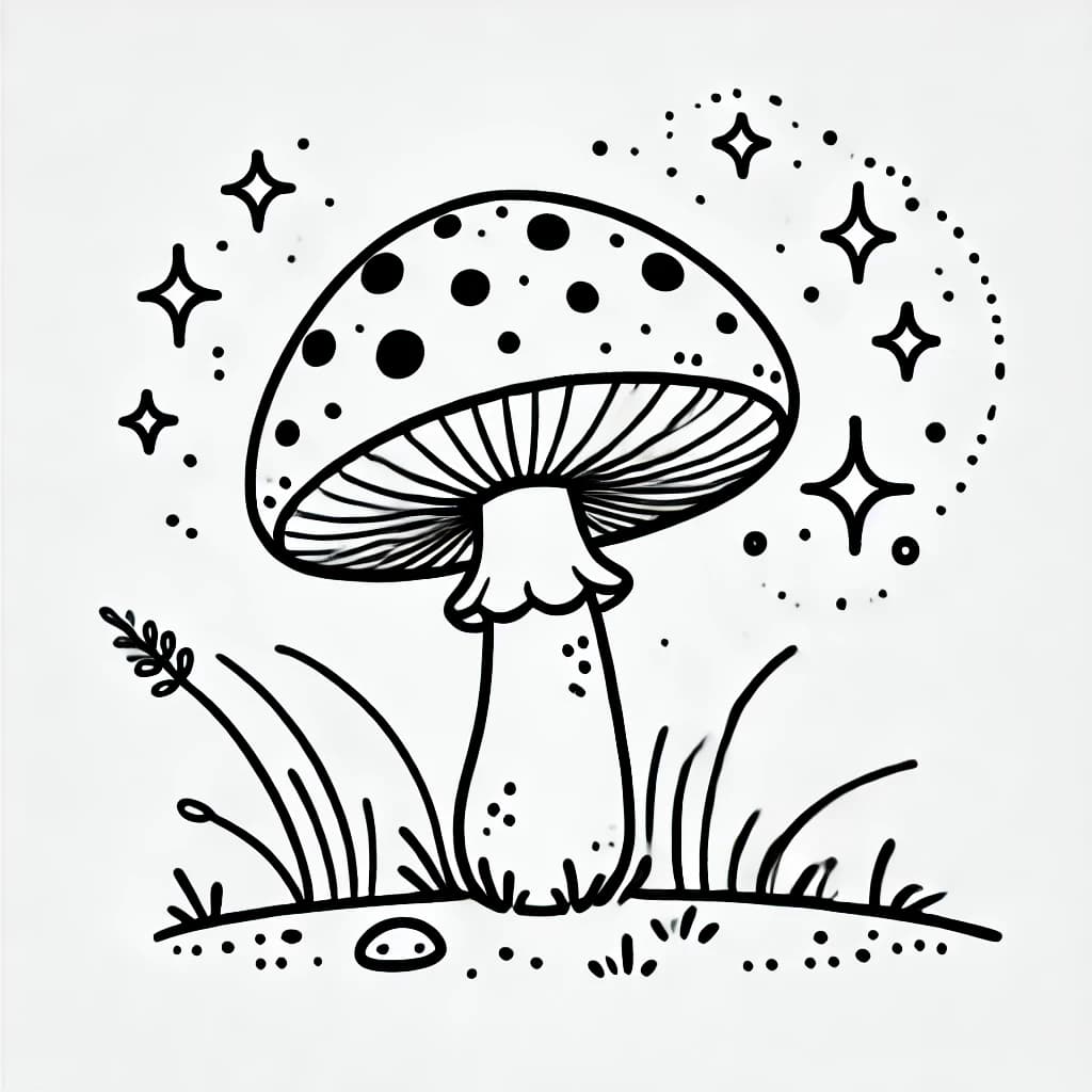 Ausmalbild - Magischer Pilz - Pilz, Magie, Glanz, Natur