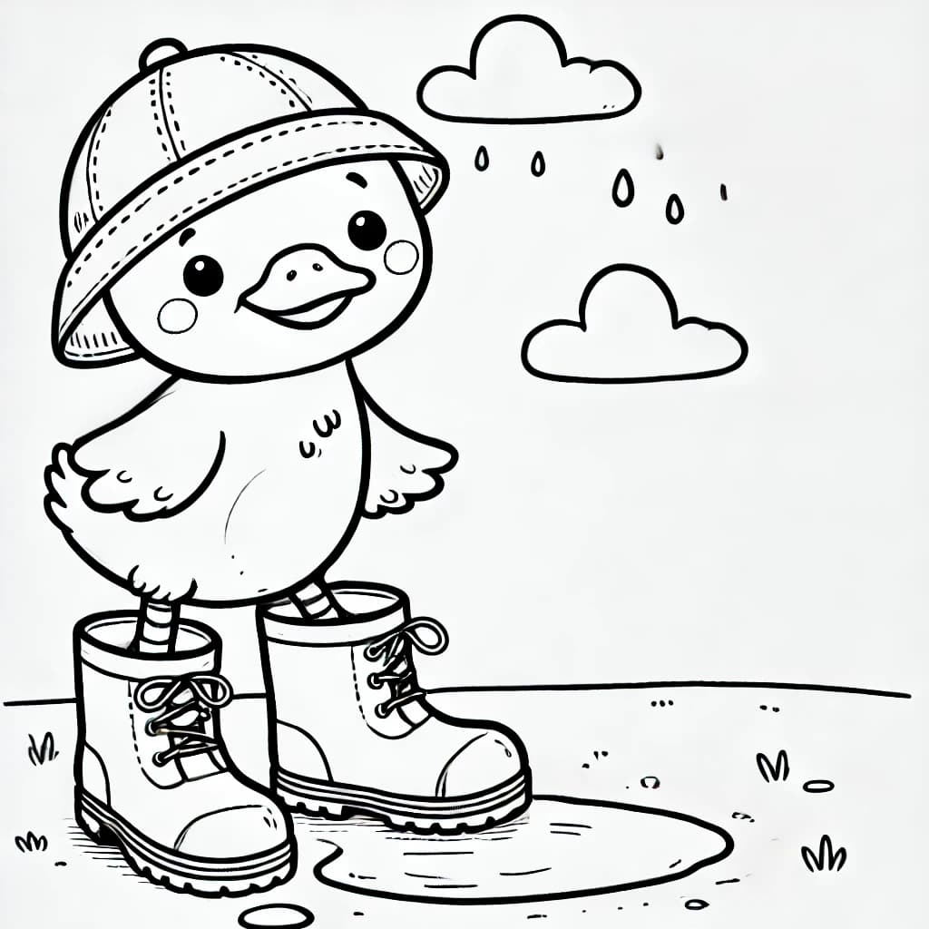 Ausmalbild - Die Ente mit den Gummistiefeln - nte, Gummistiefel, lustig, Tiere