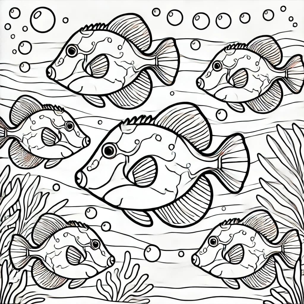Ausmalbild - Drückerfische im Ozean - Fische, Drückerfisch, Meer, Ozean