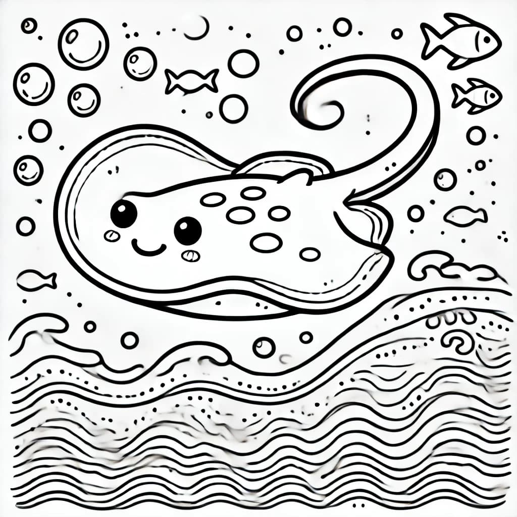 Ausmalbild - Rochen im Meer - Rochen, Meer, Wasser, Schwimmen