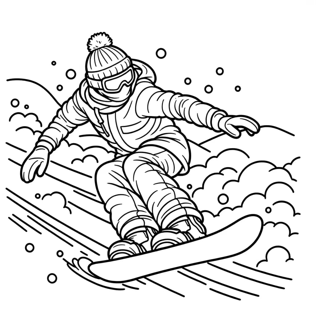Ausmalbild - Der Snowboarder - Snowboarder, Schnee, Abfahrt, Winter