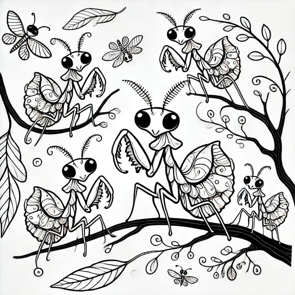 Ausmalbild - Gespenstschrecken - Gespenstschrecken, Insekten, Natur, Äste