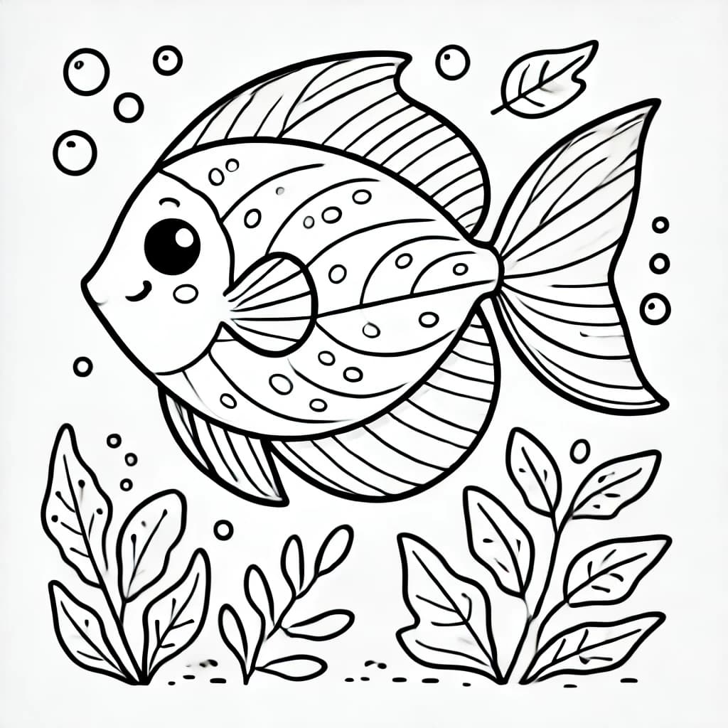 Ausmalbild - Blattfisch im Wasser - Fisch, Blattfisch, Wasser, Unterwasserwelt