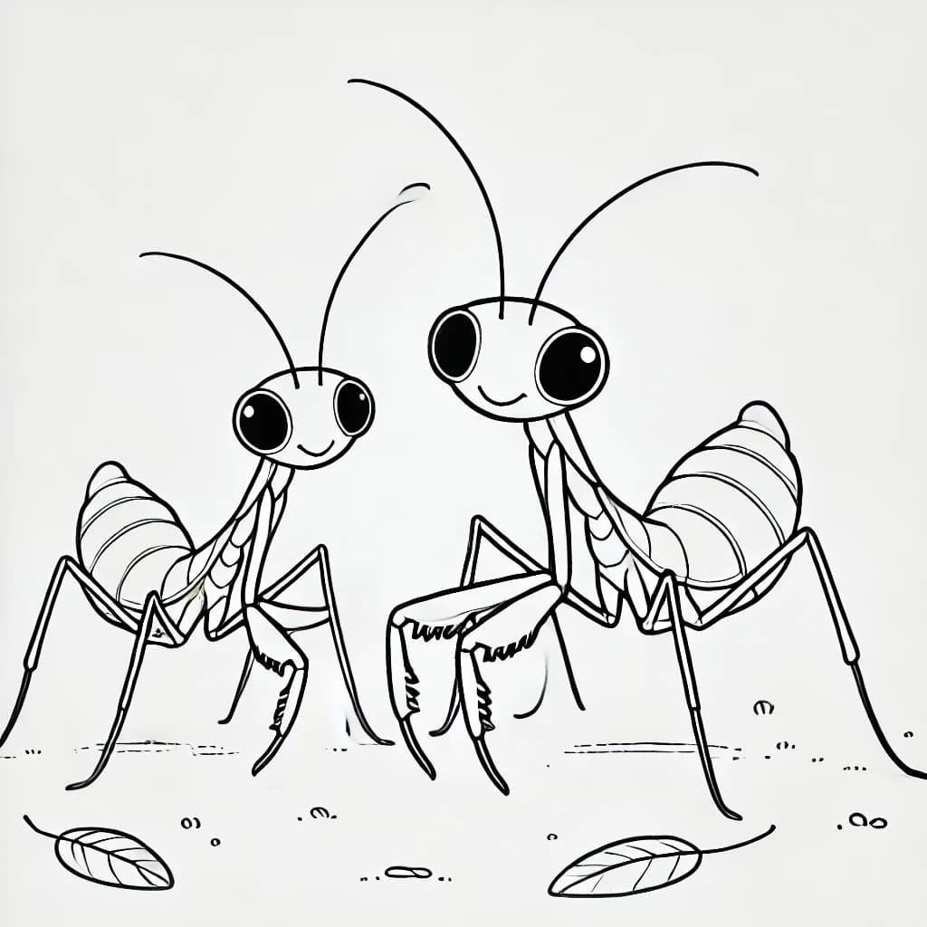 Ausmalbild - Lustige Gespenstschrecken - Gespenstschrecke, Insekten, Natur, Wirbellose