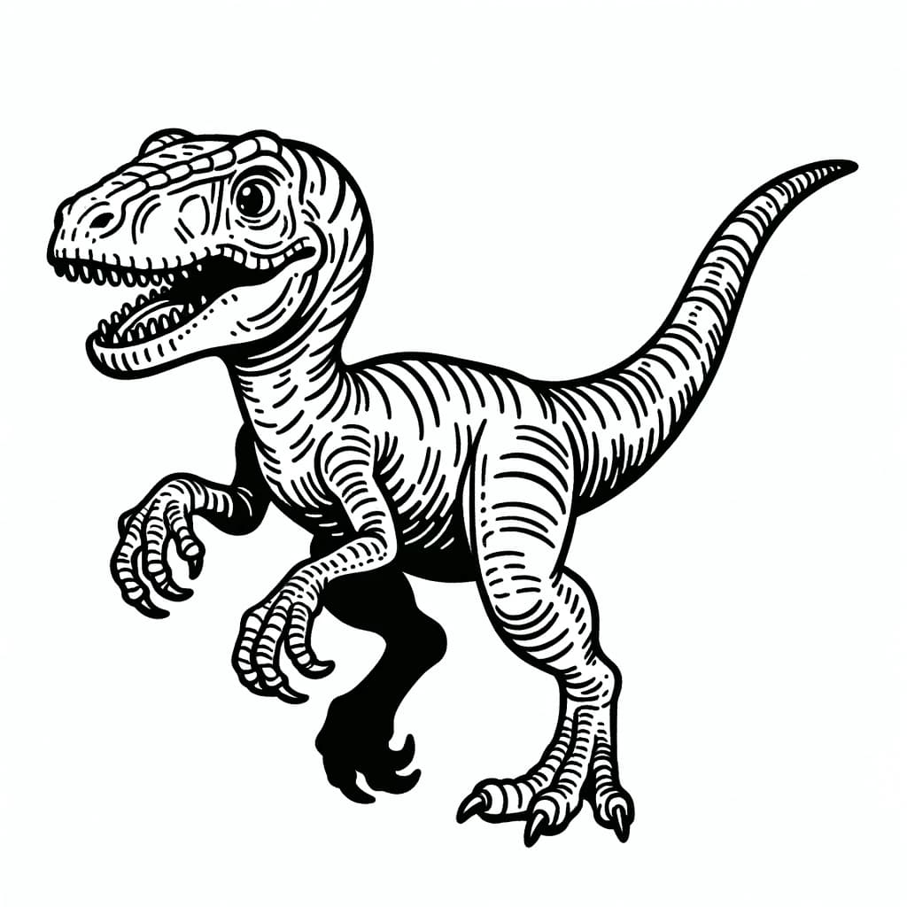 Ausmalbild - Der freundliche Velociraptor - Velociraptor, Dinosaurier, prähistorisch, spielerisch