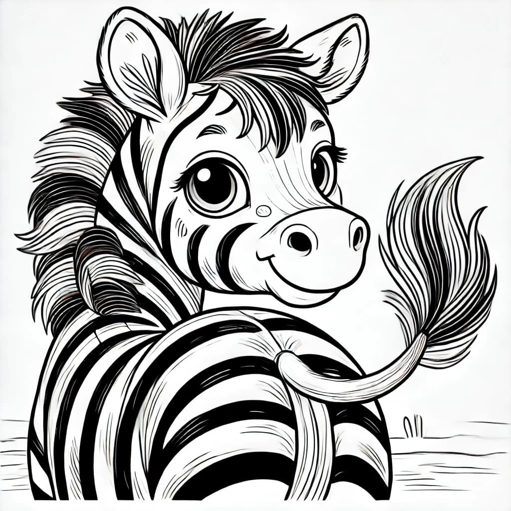 Ausmalbild - Neugieriges Zebra - Zebra, Tier, Mähne, neugierig