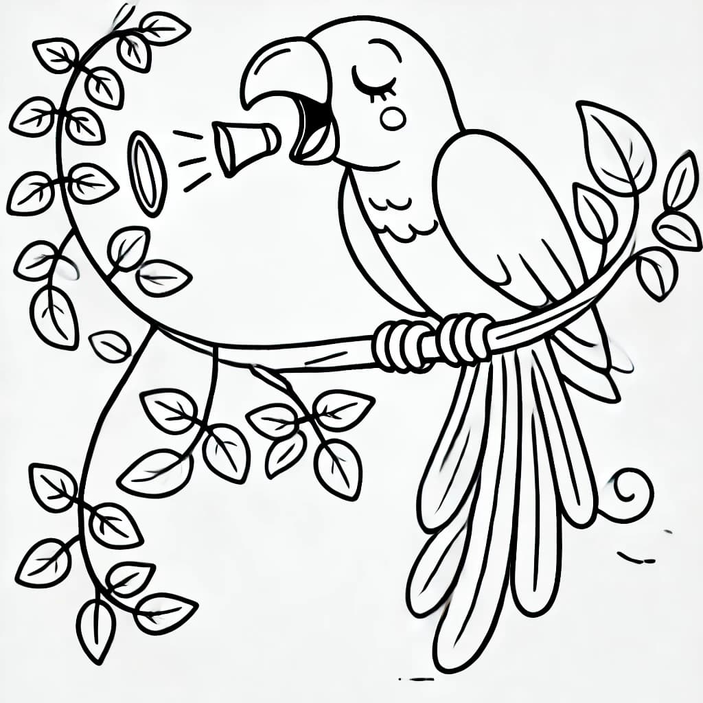 Ausmalbild - Plappernder Papagei auf der Liane - Papagei, Liane, Vogel, Dschungel