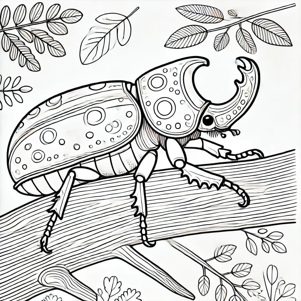 Ausmalbild - Goliathkäfer auf einem Ast - Käfer, Insekten, Natur, Wirbellose