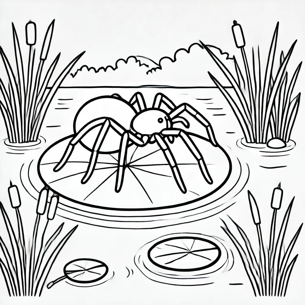 Ausmalbild - Seespinne auf einem Seerosenblatt - Seespinne, See, Seerose, Wasser