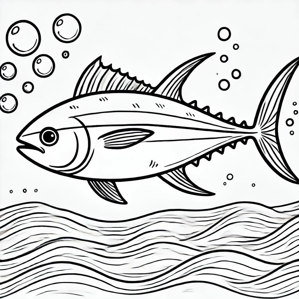 Ausmalbild - Thunfisch im Ozean - Thunfisch, Fisch, Meer, Ozean
