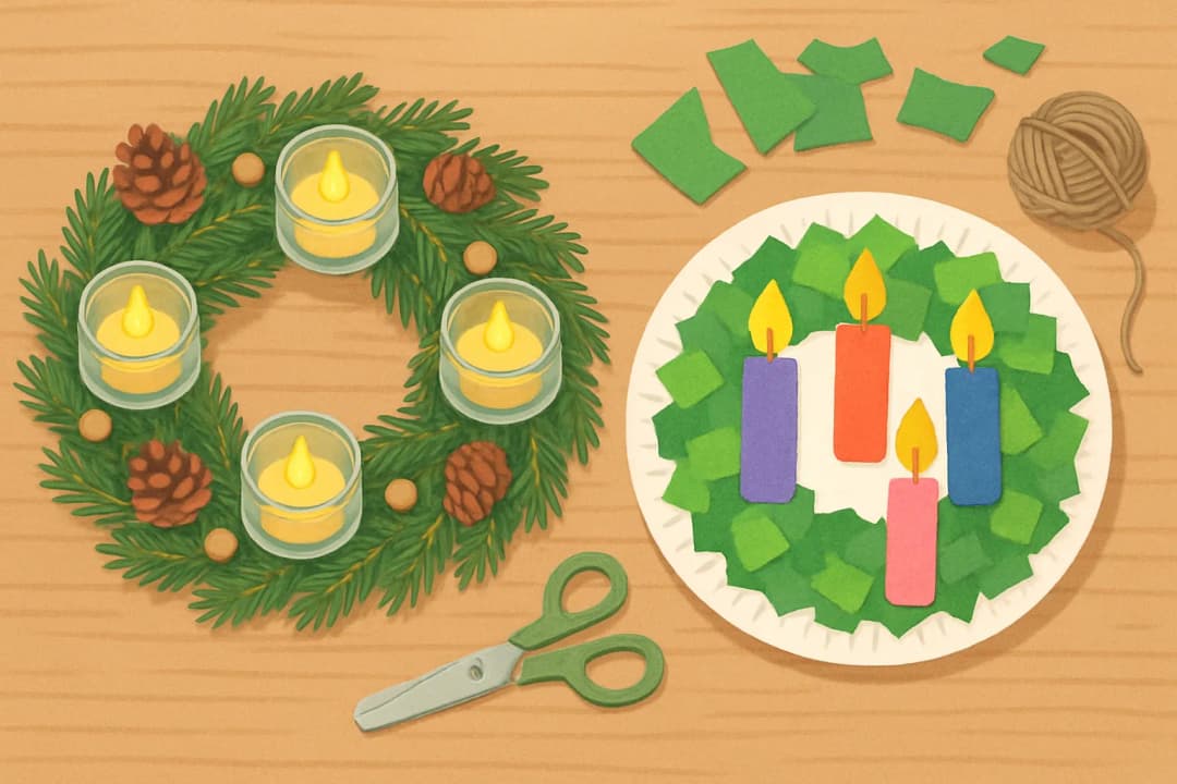 Basteln - Adventskranz basteln mit Kindern: 4 Ideen ohne offene Flamme