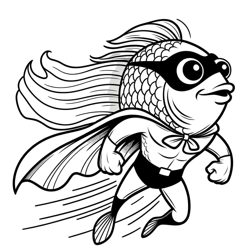 Ausmalbild - Der Superhelden-Fisch - Superheld, Fisch, Cape, Meer