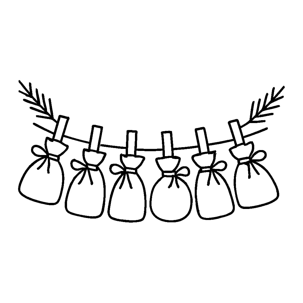 Ausmalbild - Adventskalender-Säckchen an der Schnur - Advent, Adventskalender, Säckchen