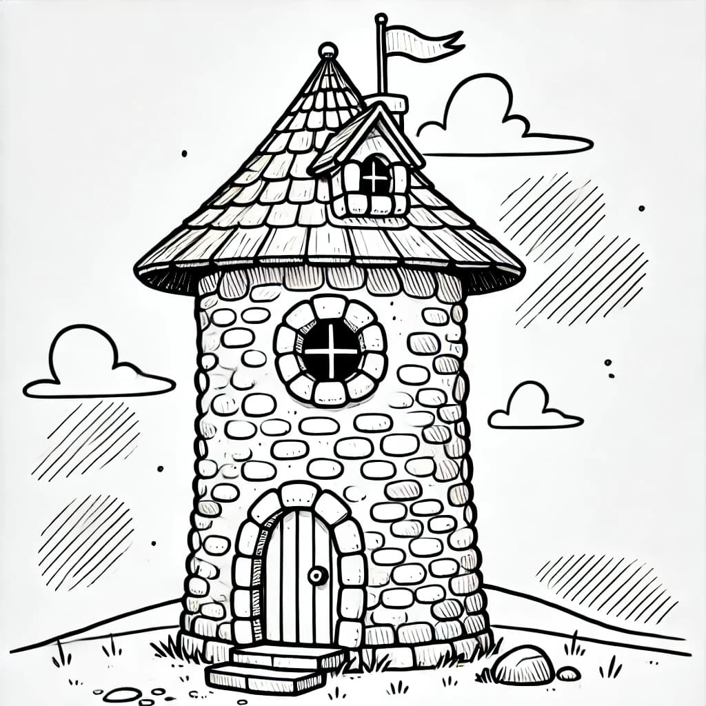 Ausmalbild - Der kleine Märchenturm - Turm, Märchen, Fenster, Schloss