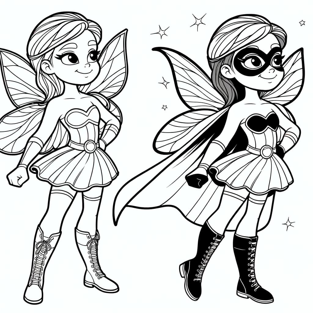 Ausmalbild - Superhelden-Fee - Superhelden-Fee, Flügel, Maske, Umhang