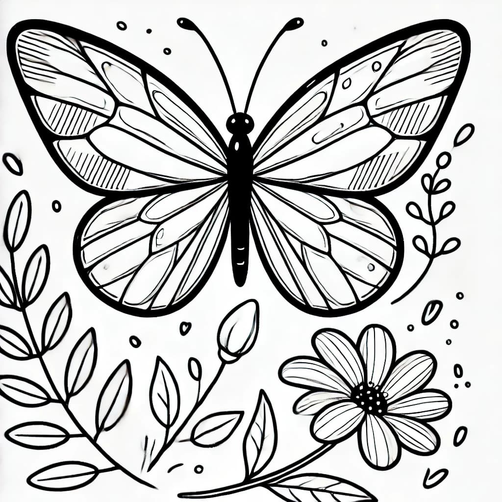 Ausmalbild - Glasflügelschmetterling auf einer Blume - Schmetterling, Glasflügelschmetterling, Insekten, Natur