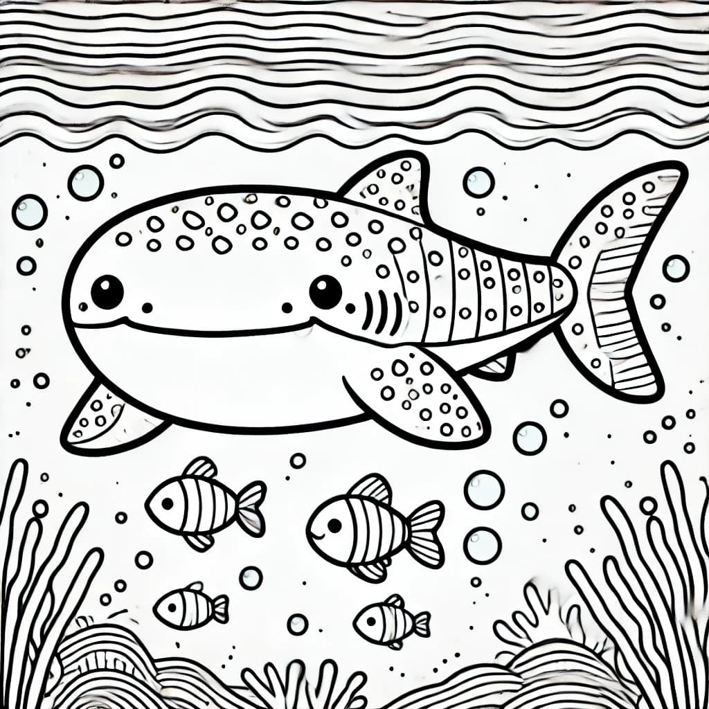Ausmalbild - Freundlicher Walhai im Ozean - Walhai, Meer, Fische, Tauchen