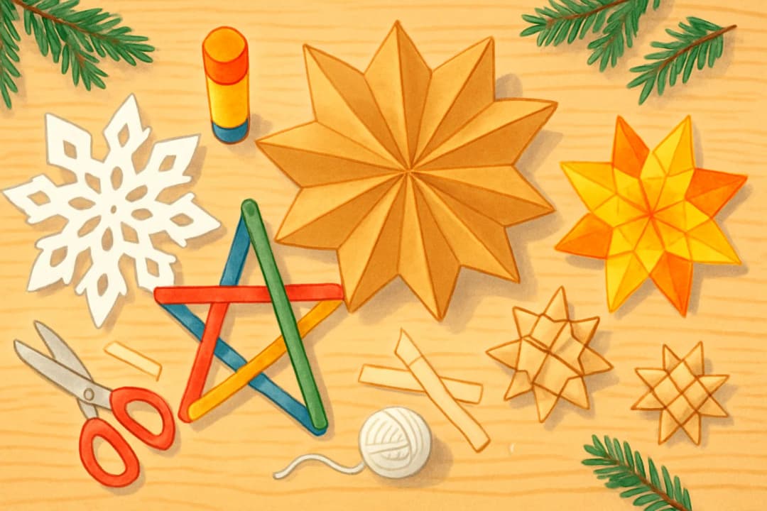Bastelergebnis - Sterne basteln mit Kindern: 5 Papiersterne für Advent und Weihnachten