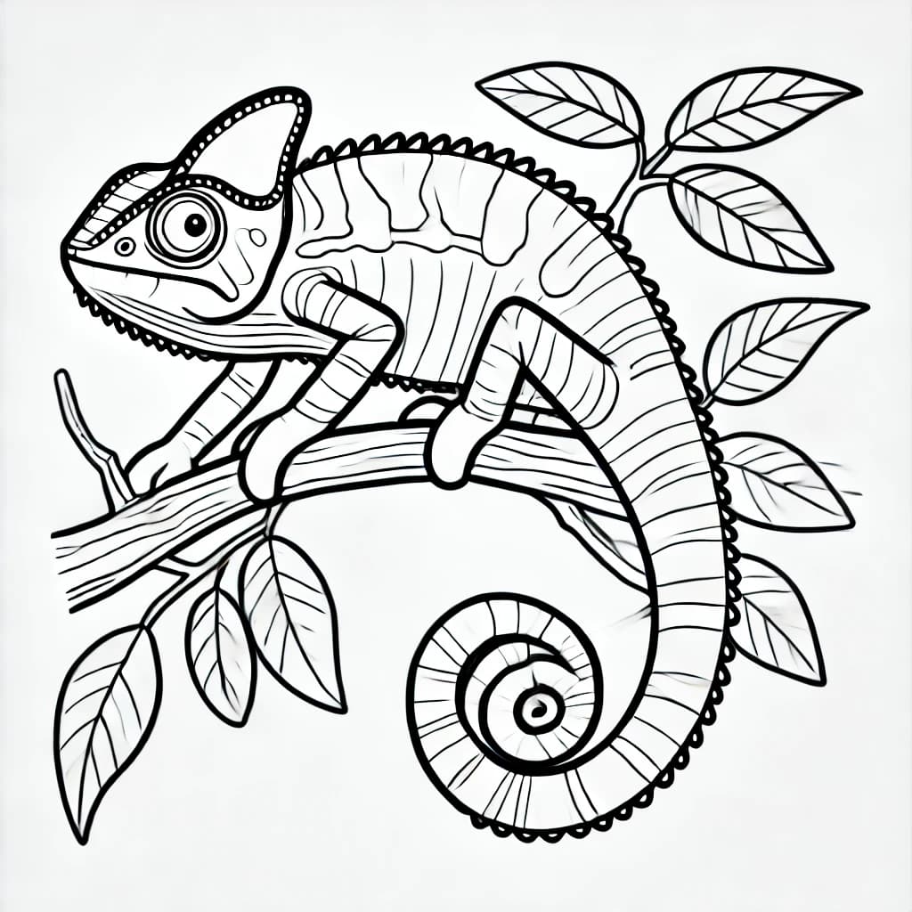 Ausmalbild - Jacksons Chamäleon - Chamäleon, Echse, Tier, Natur