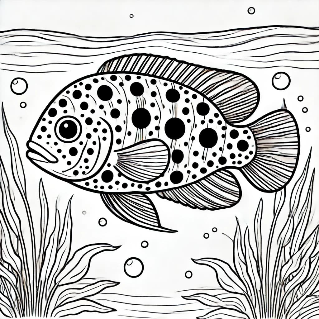 Ausmalbild - Tüpfelbuntbarsche im Teich - Fisch, Tüpfelbuntbarsch, Wasser, Teich