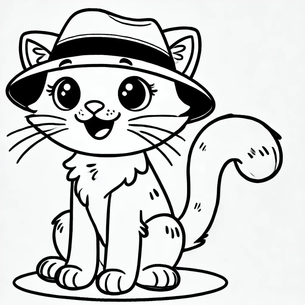 Ausmalbild - Die sprechende Katze mit Hut - Katze, Hut, sprechen, Tier