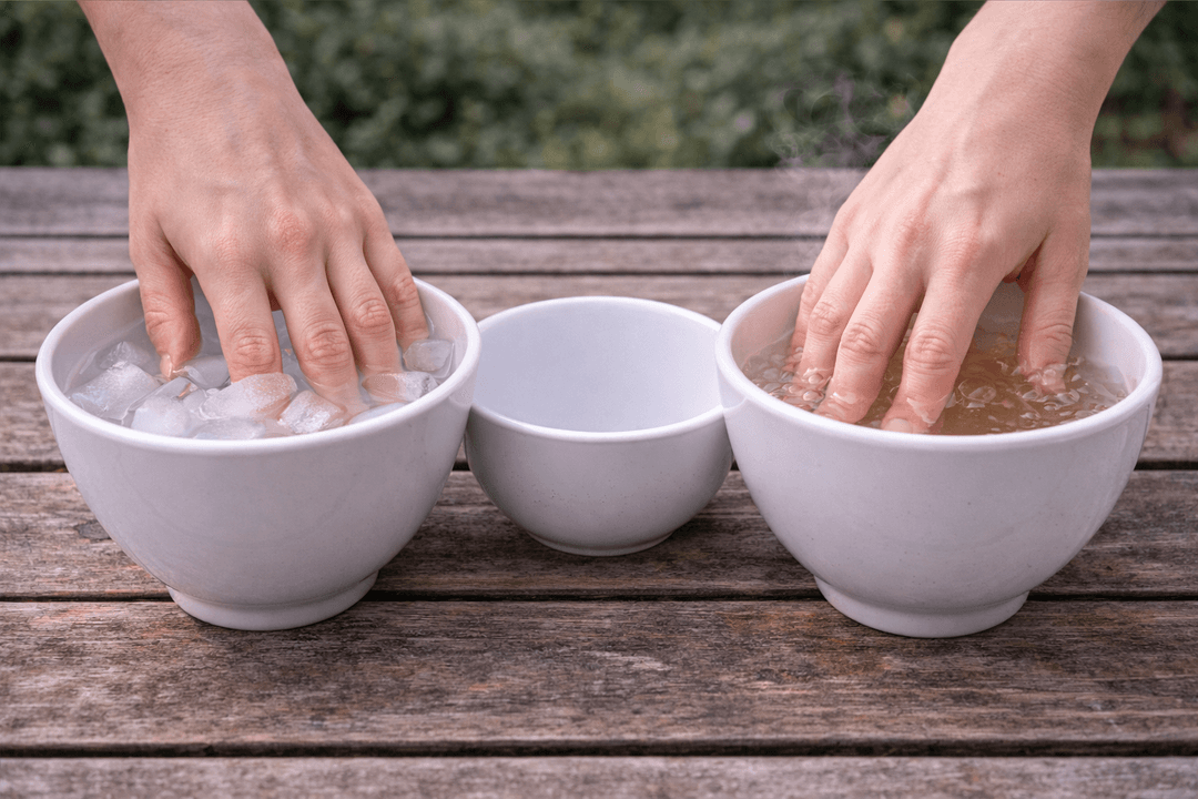 Experiment Ergebnis - Warm oder kalt? Experiment mit drei Schüsseln Wasser ab 5 Jahren