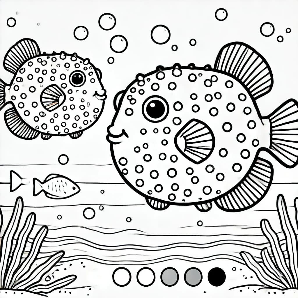 Ausmalbild - Zwei Kofferfische im Ozean - Kofferfisch, Fische, Meer, Ozean