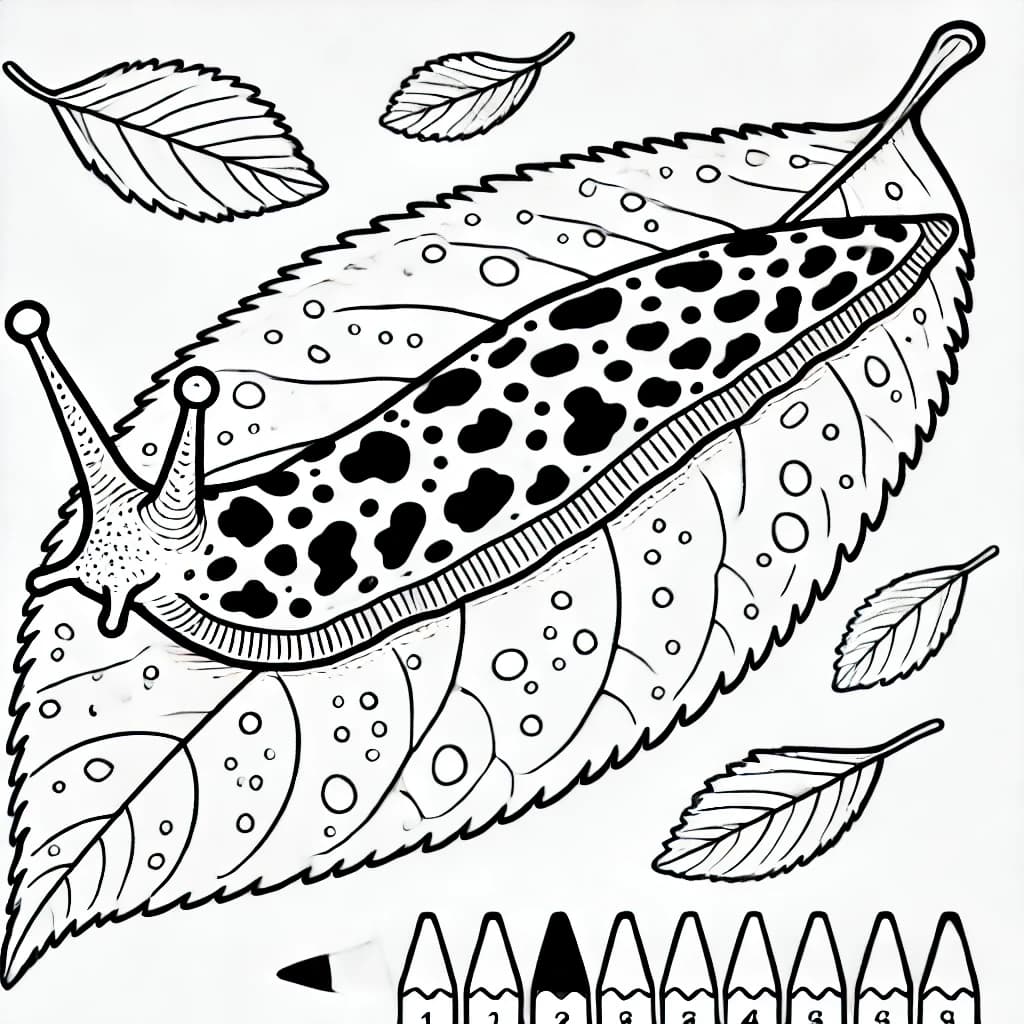 Ausmalbild - Tigerschnegel auf einem Blatt - Schnecke, Tigerschnegel, Blatt, Natur